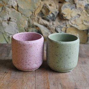 pink and mint plant pots