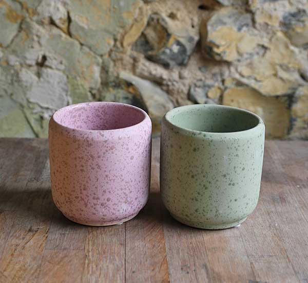 pink and mint plant pots